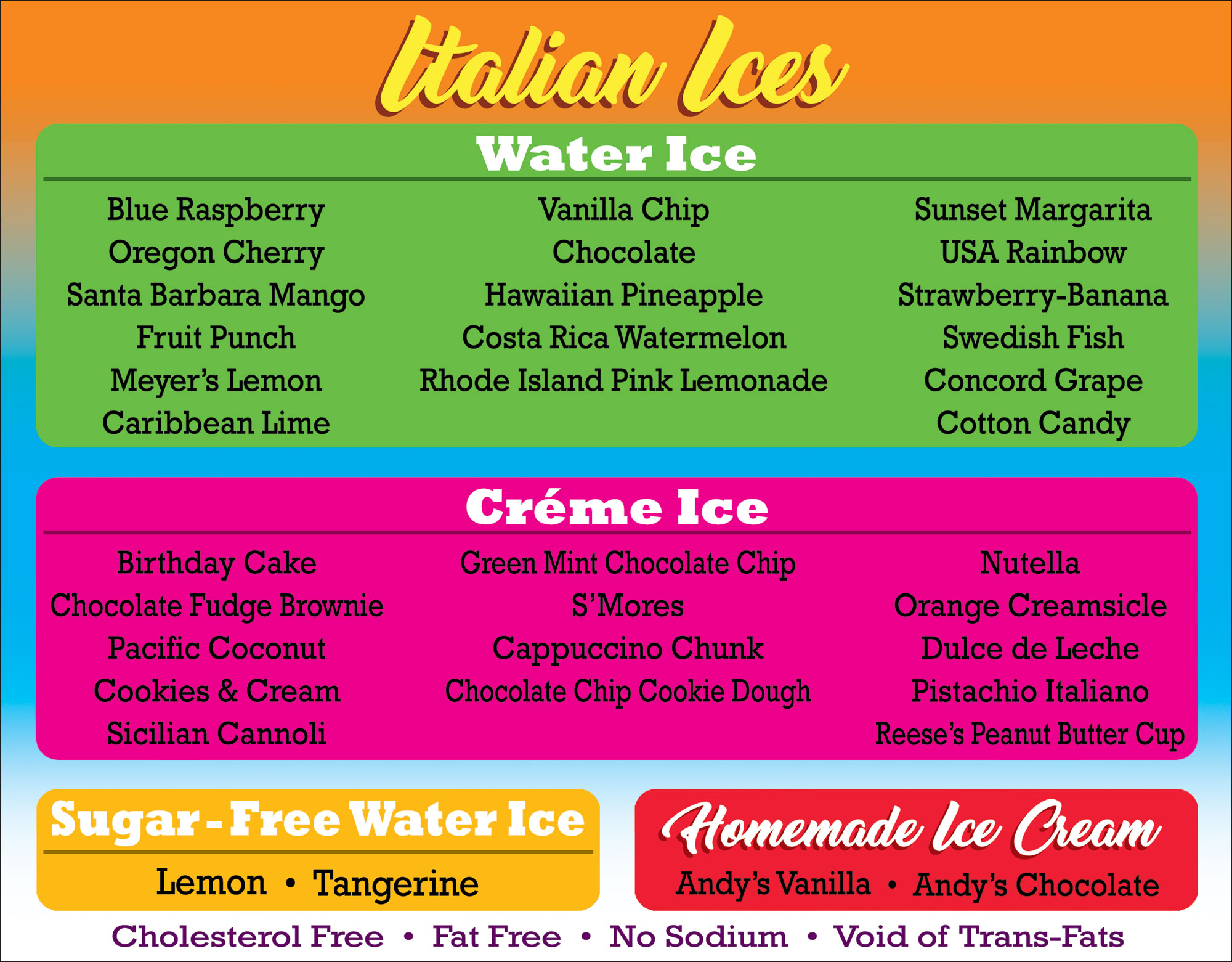 Italian Ices menu